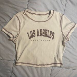 SHEIN Cream and Brown Los Angeles Crop Top